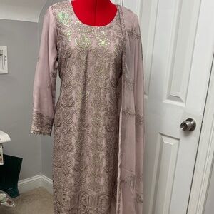 Elegant Embroidered Pink Dress